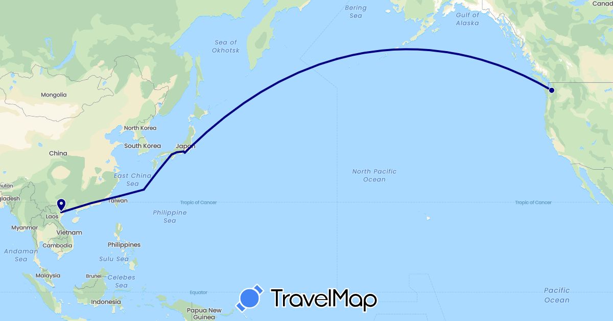 TravelMap itinerary: driving in Japan, Taiwan, United States, Vietnam (Asia, North America)